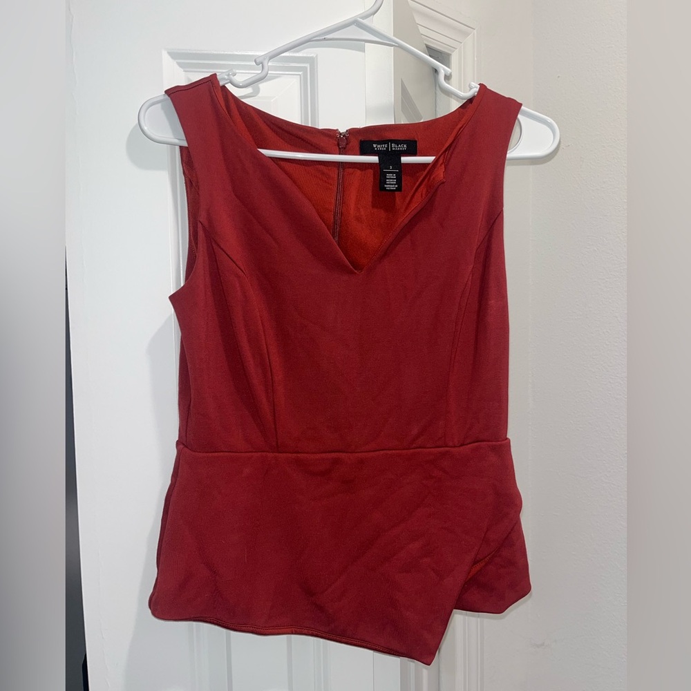White House Black Market Red Sleeveless Peplum V-Neck Top